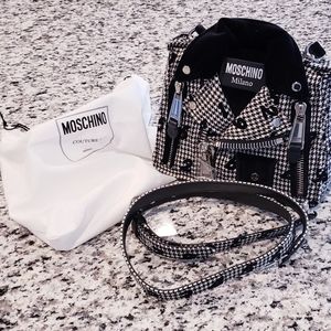 Moschino Milano Hounds-Tooth Biker Bag